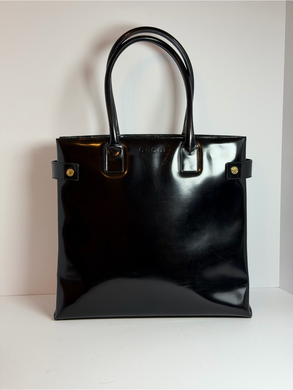 Vintage Gucci Black Patent Leather Shopper Tote Bag - Picture 1 of 16